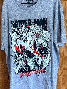 Marvel Spider-Man Spider-Verse Graphic Tee - Gray with Red Accents